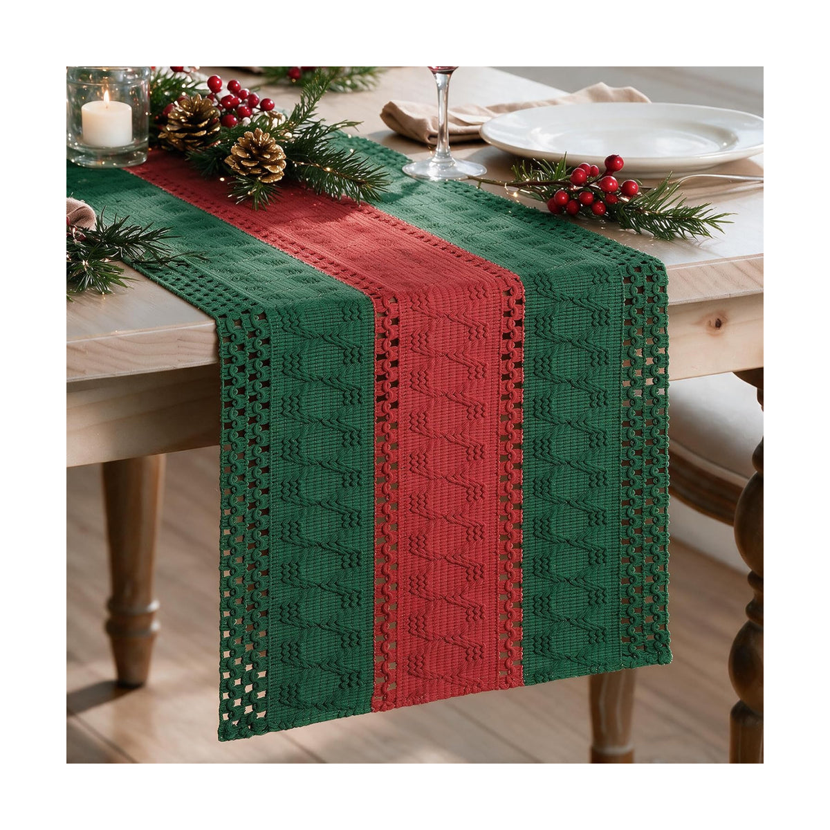 Artoid Mode Green Red Farmhouse Rustic Table Runner 12x48 Inch