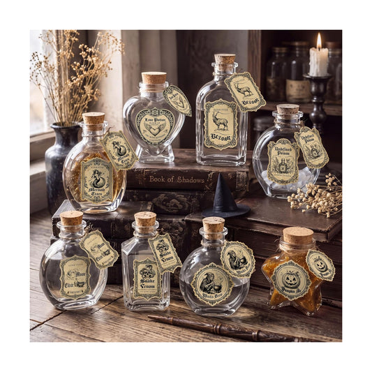 Patelai 8 Sets/32 Pcs Halloween Potion Bottles with Cork Apothecary Bottles