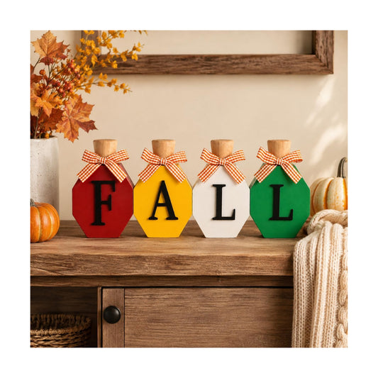 Fall Decorations for Home, 4Pcs Vintage Wooden Autumn Thanksgiving Fall Decor for Table Indoor Home Office Farmhouse Kitchen Room Bedroom Mantel Tiered Tray Rustic Wood Signs (FALL-4)