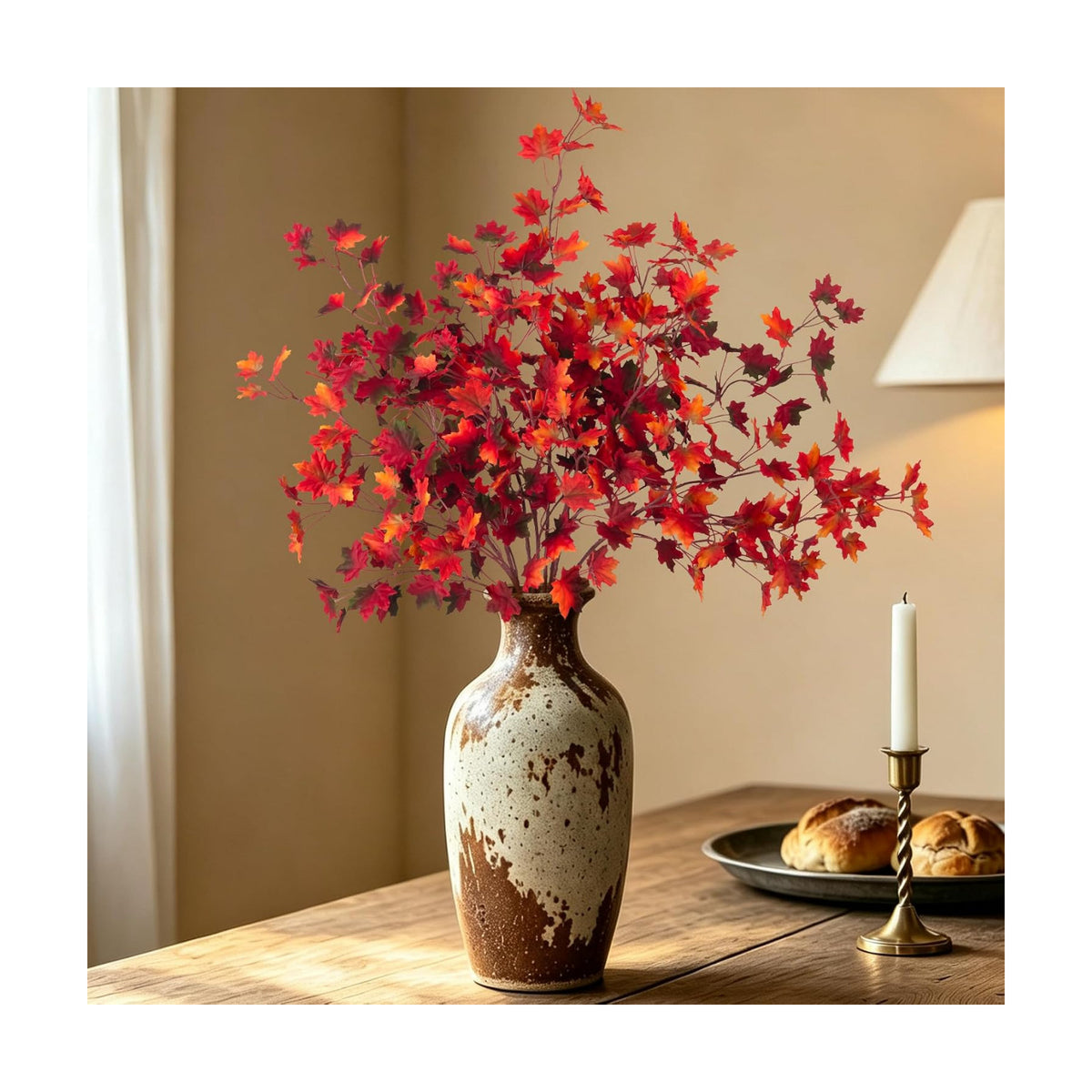 Artificial Fall Maple Leaves Stems Fake Foliage Plants for Indoor Vase