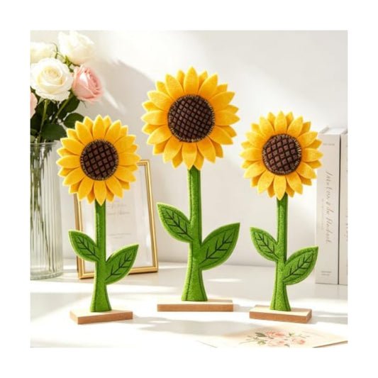 SUNBEAUTY Summer Sunflower Table Decor Sunflower Felt Table Centerpiece Wooden Tabletop for Home