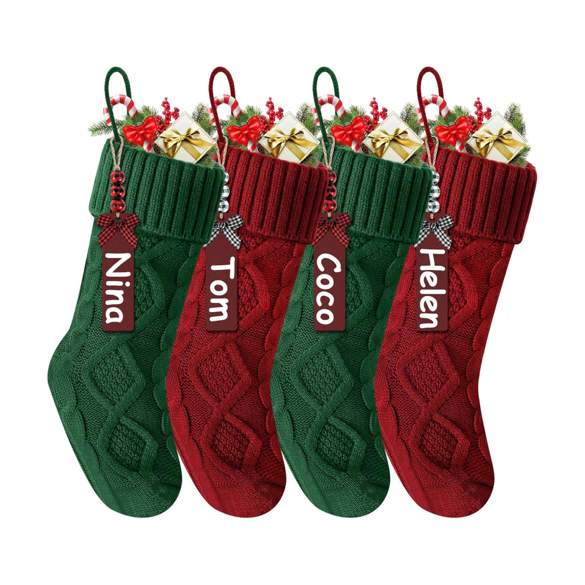 Christmas Stockings 18 Inches,Long Knitted Stocking with Name Tags