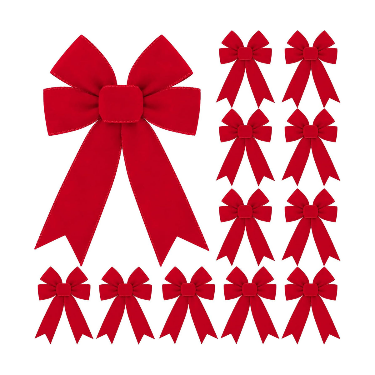 12 Pcs Golden Edged Red Velvet Tree Topper Bows, Large Christmas Wreath Bow