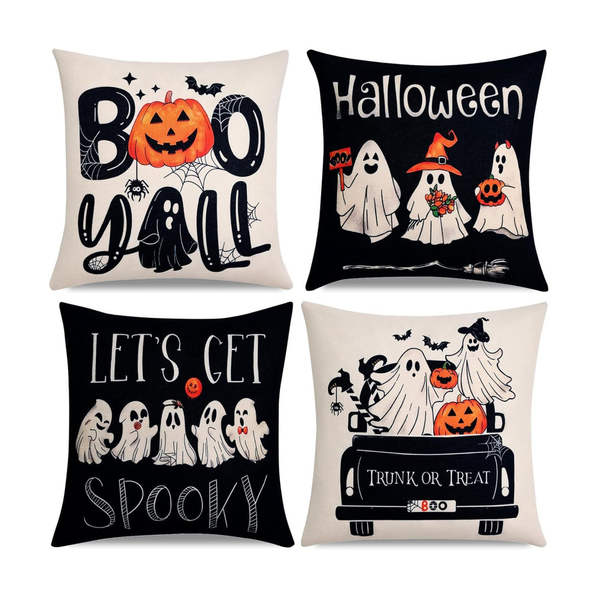 Hongsome Ghost Halloween Decor-Throw Pillow Covers 20x20 in Set of 4,Spooky Gothic Linen Pillow Case for Couch Fall Christmas Holiday Outdoor Burnt Orange Black White Decorations (Black, 20"x20")