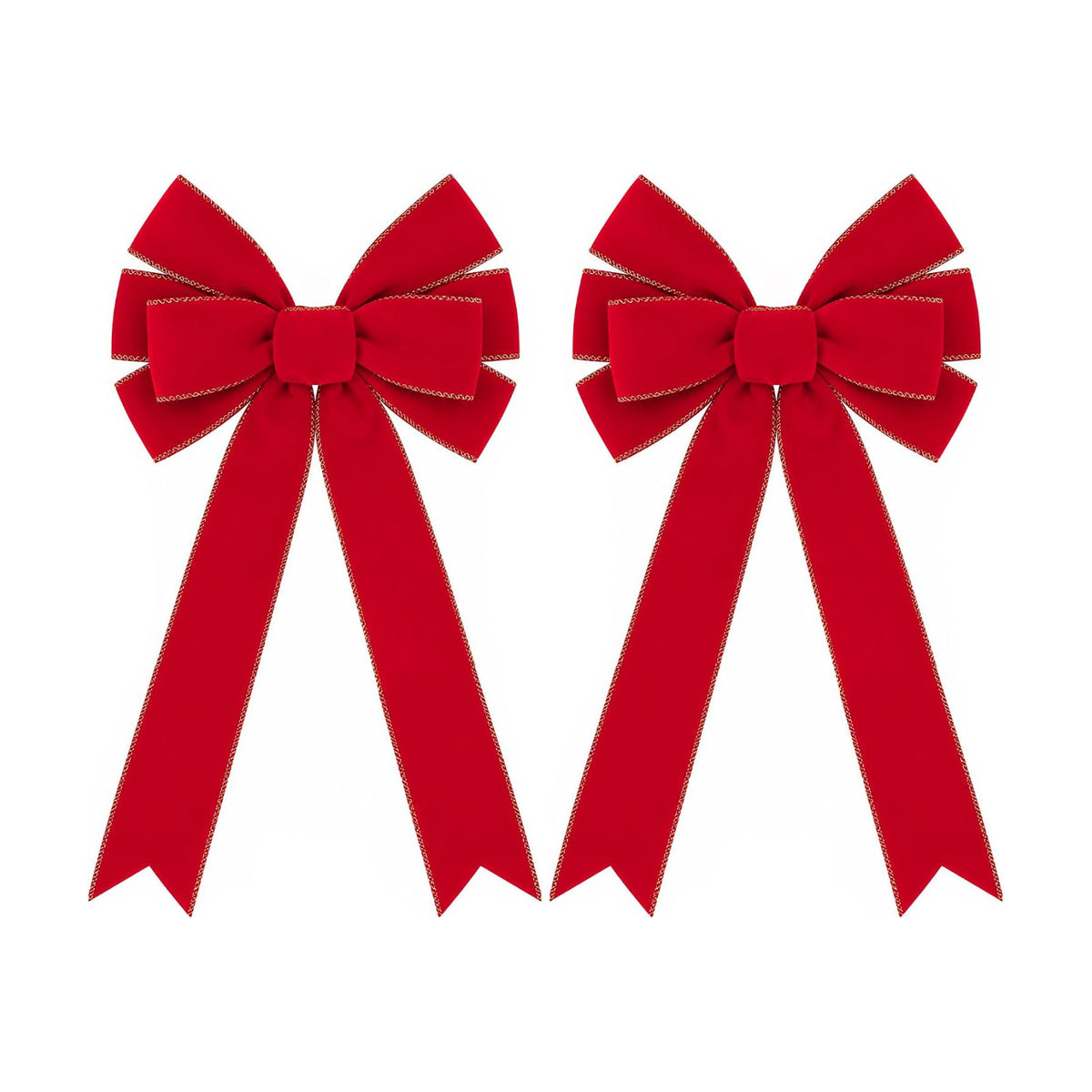 2 Pcs Golden Edged Red Velvet Tree Topper Bows, Large Christmas Wreath Bows