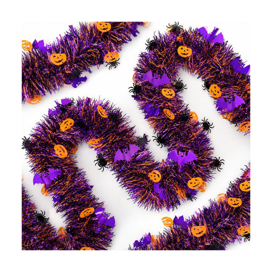 KINGLAKE Halloween Black Orange Purple Tinsel Garland 33 FT