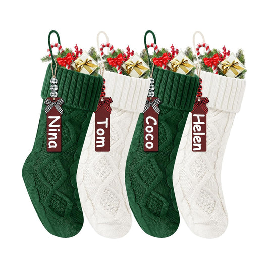 Christmas Stockings 18 Inches,Long Knitted Stocking with Name Tags