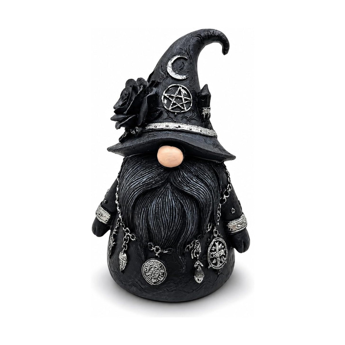 Gothic Witch Gnome Figurine Decor, Resin Witch Statue with Black Rose, Moon & Crystal Accents, Witch Decor for Shelf, Desk & Bookshelf, Dark Academia Home Decor