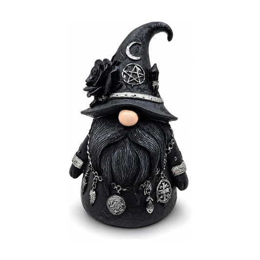 Gothic Witch Gnome Figurine Decor, Resin Witch Statue with Black Rose, Moon & Crystal Accents, Witch Decor for Shelf, Desk & Bookshelf, Dark Academia Home Decor