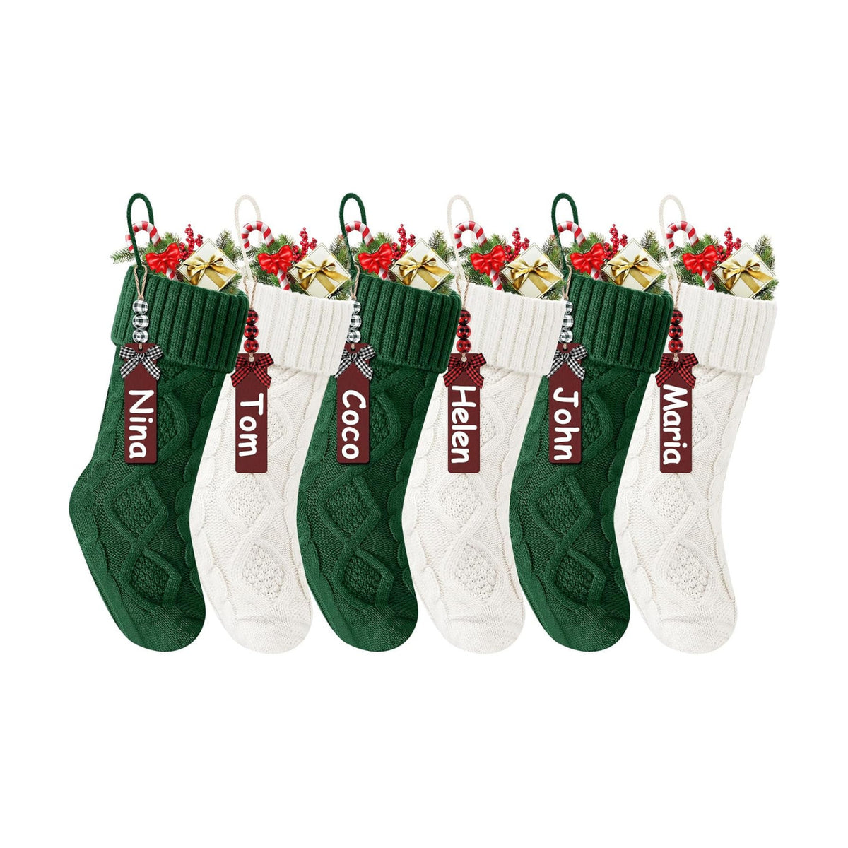 Christmas Stockings 18 Inches,Long Knitted Stocking with Name Tags