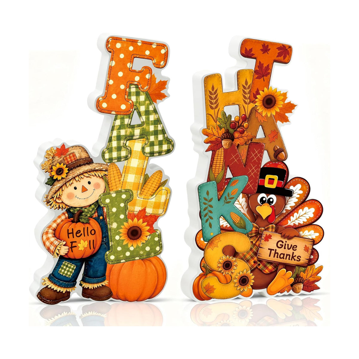 Fall Thanksgiving Table Decor 2 PCS Wooden Fall Scarecrow Turkey Decor
