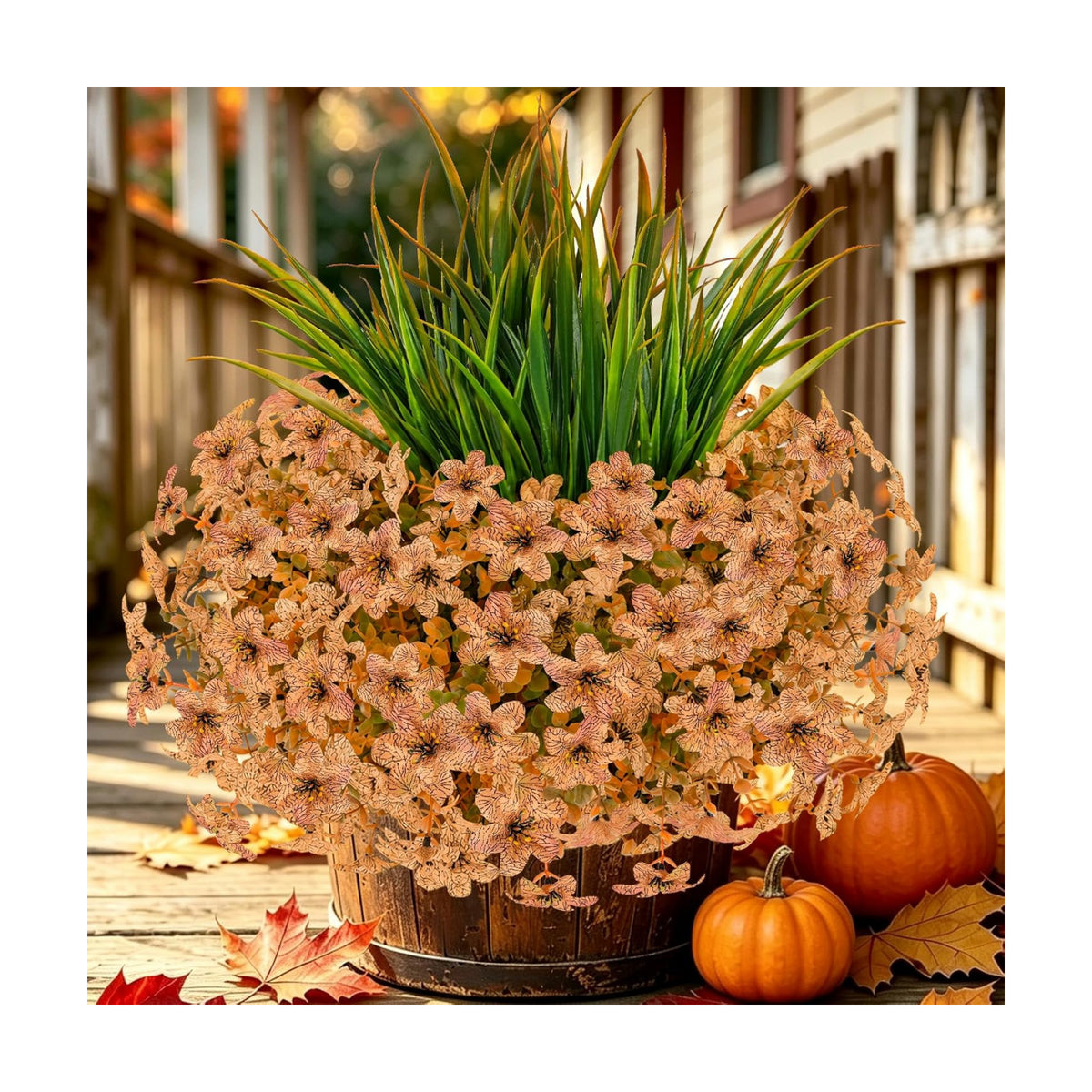 15 PCS Artificial Fall Flowers for Outdoors, Six-Petaled Faux Silk Mums