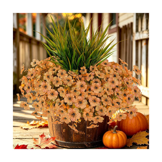 15 PCS Artificial Fall Flowers for Outdoors, Five-Petaled Faux Silk Mums