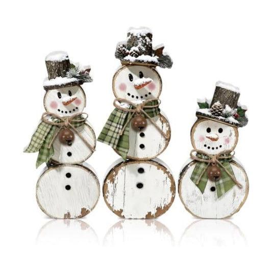 Barydat 3 Pcs Snowman Christmas Decorations Rustic Wooden Indoor Decor