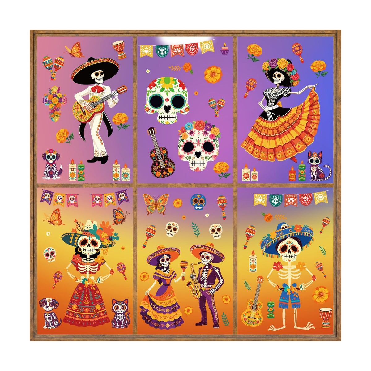 COCHIE Day of the Dead Sugar Skulls Window Clings 6 Sheets