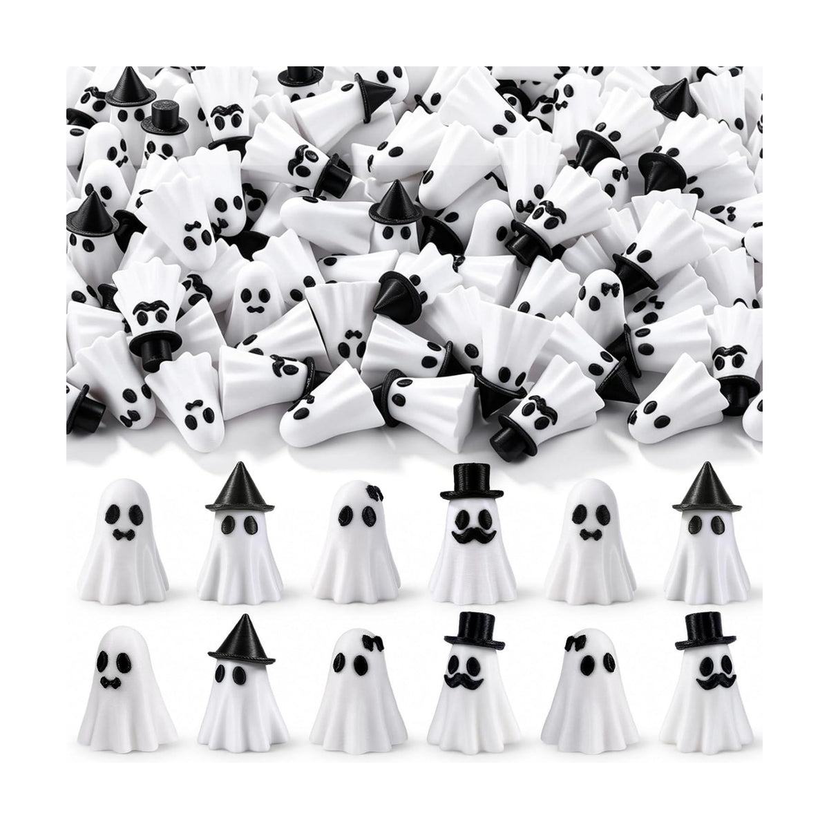 DULEFUN 50PCS Halloween Mini 3D Printed White Ghost Figure Miniatures Decor