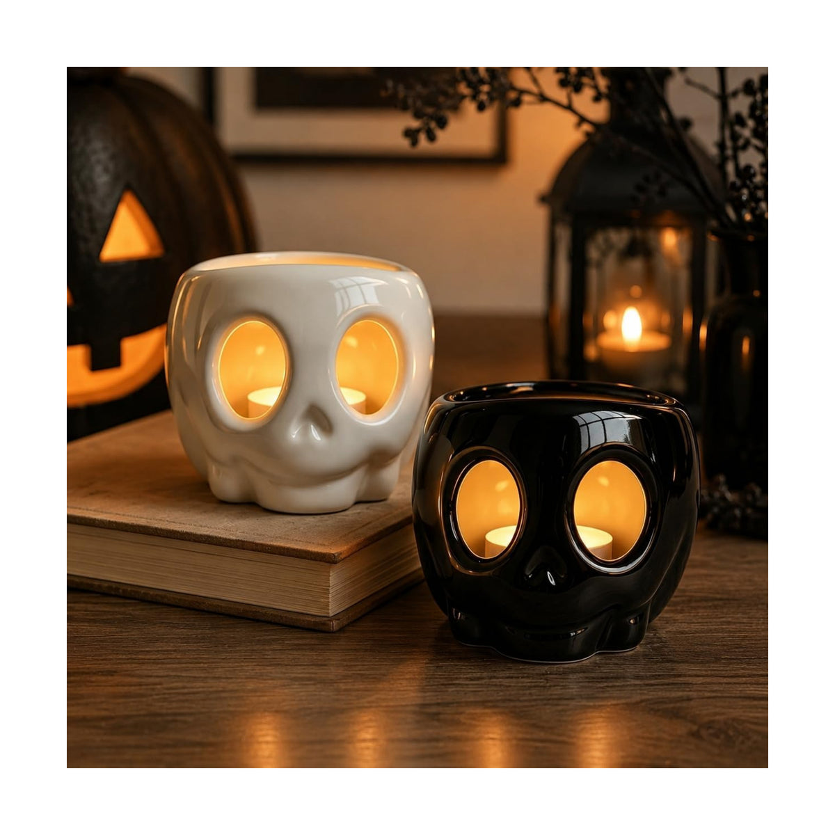 Halloween Decorations Indoor - Skull Candle Holder Set for Home Table Decor
