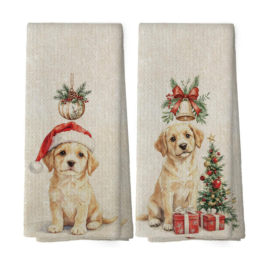 Labrador Retriever Christmas Tree Kitchen Dish Towels 16x24, Set of 2