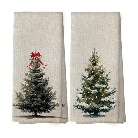 Vintage Christmas Tree Kitchen Dish Towels 16x24, Set of 2