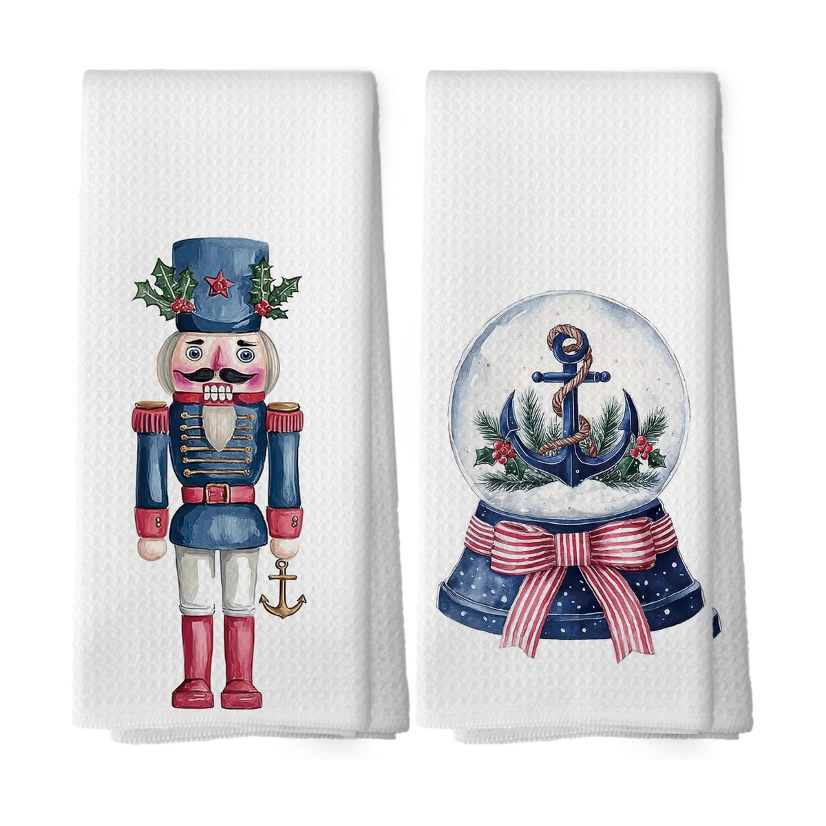 Nautical Christmas Winter Kitchen Dish Towels 16x24, Set of 2
