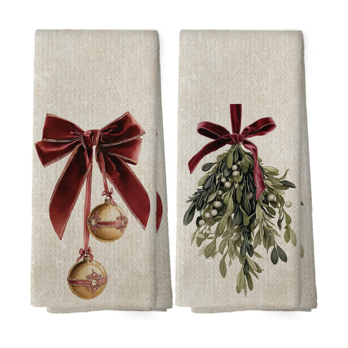 Vintage Rustic Christmas Kitchen Dish Towels 16x24, Set of 2
