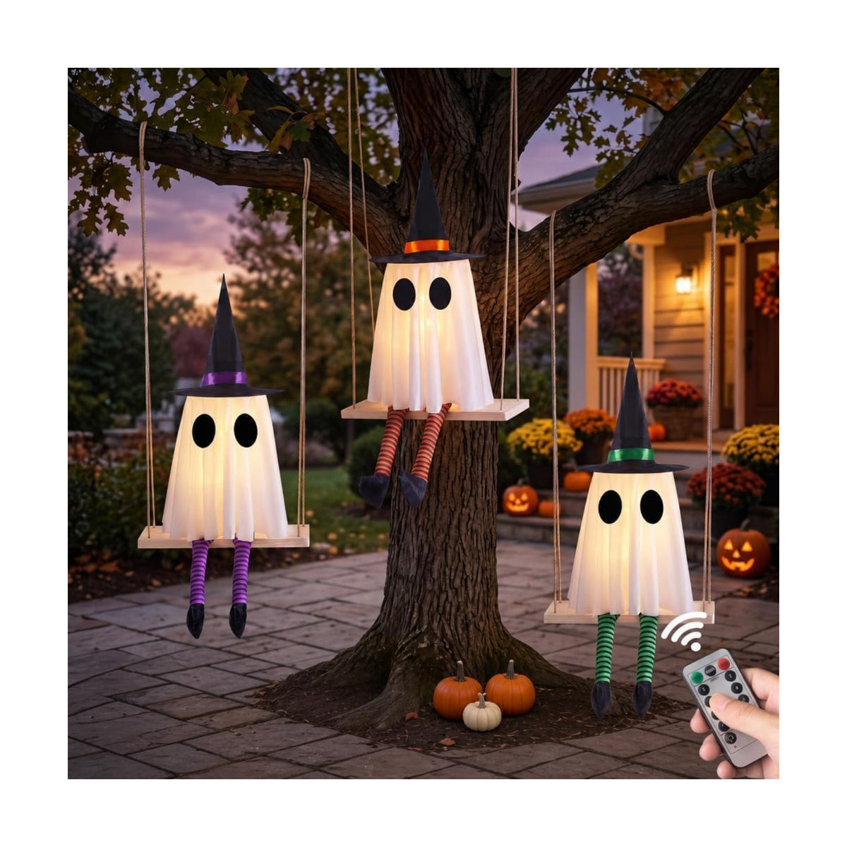 Halloween Swinging Ghost Outdoor Decor, Spooky Hanging Ghosts Decorations
