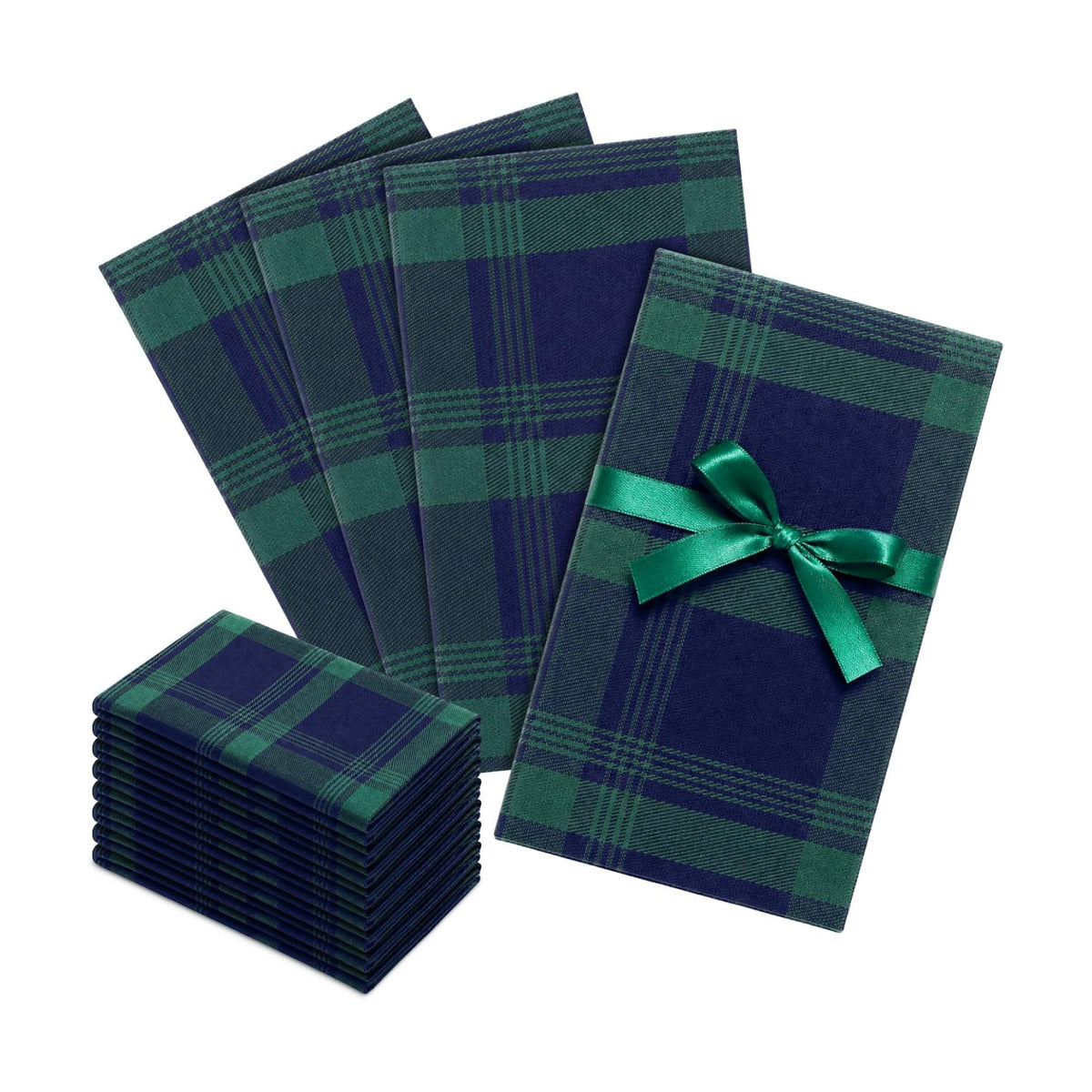 Chumia 12 Packs Christmas Blue and Green Tartan Plaid Napkins Christmas Napkins Paper Cotton Blend Cloth Dinner Reusable Washable Festive Table Decor for Xmas Holiday Dinner Party Family Meals