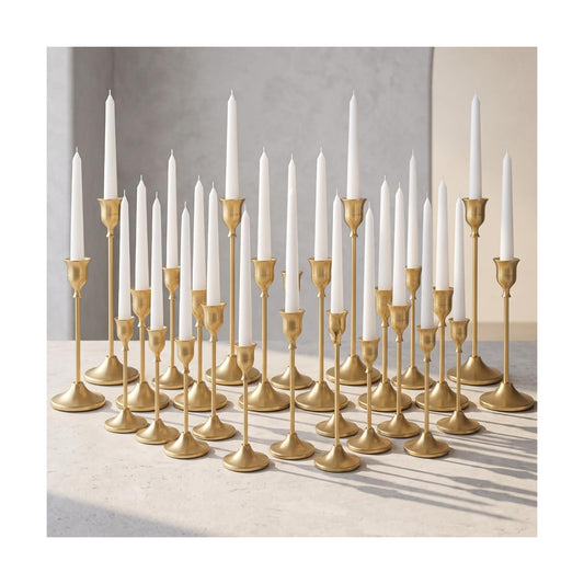 36 Pcs Gold Candlestick Holders, Vintage Metal Candle Holders Taper Candle Stands, Tall Golden Brass Tapered Candle Holder for Wedding Tables Centerpieces Decor
