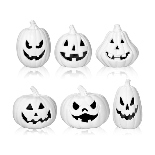 Tujoe 6 Pcs Halloween Pumpkin Lantern Set Light up LED,White