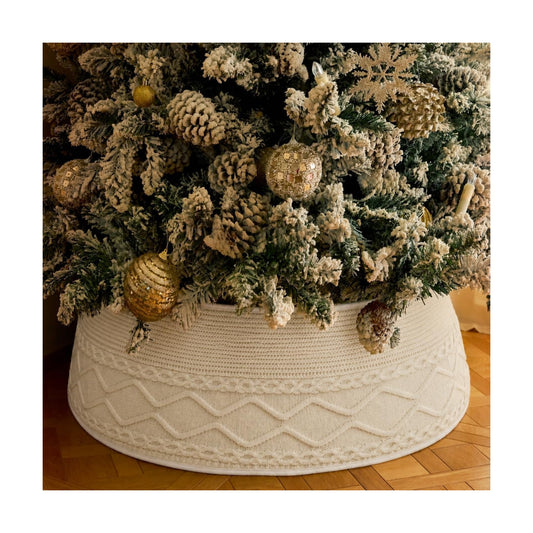 Noiclub Knit Christmas Tree Collar, Christmas Tree Skirt, Cream, 23-30 in