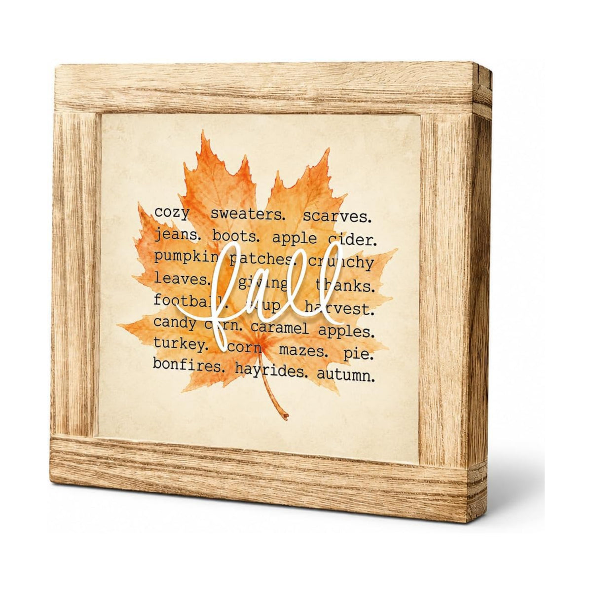 Fall Wood Sign, Cozy Autumn Maple Leaf Tabletop Decor for Farmhouse Home