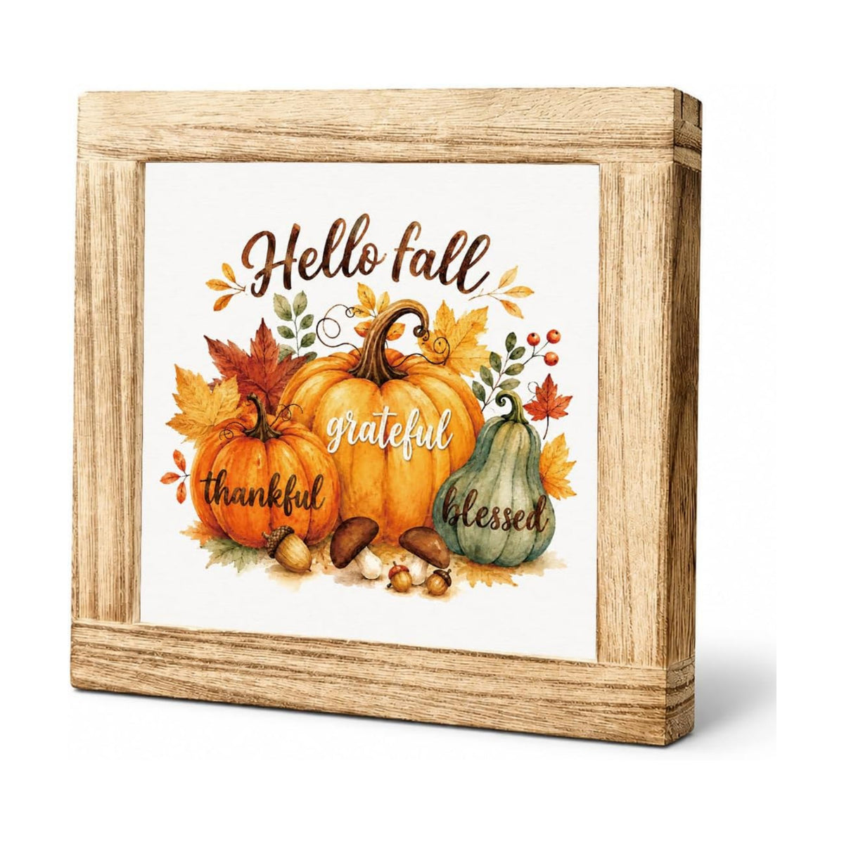 Fall Wood Sign, Hello Fall Grateful Thankful Blessed Pumpkin Tabletop Decor