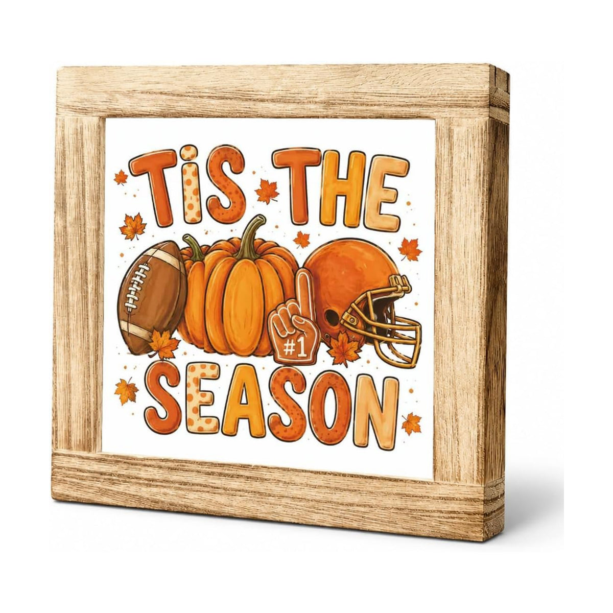Fall Football Wood Sign, Tis the Season Pumpkin Tabletop Decor