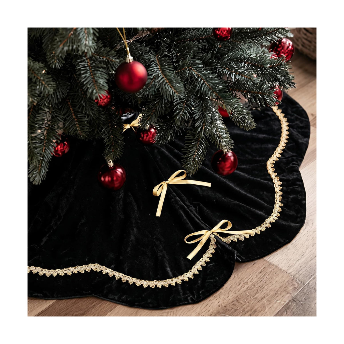 Arrowbash Black 60 Inch Christmas Tree Skirt Velvet Scallop Ddge