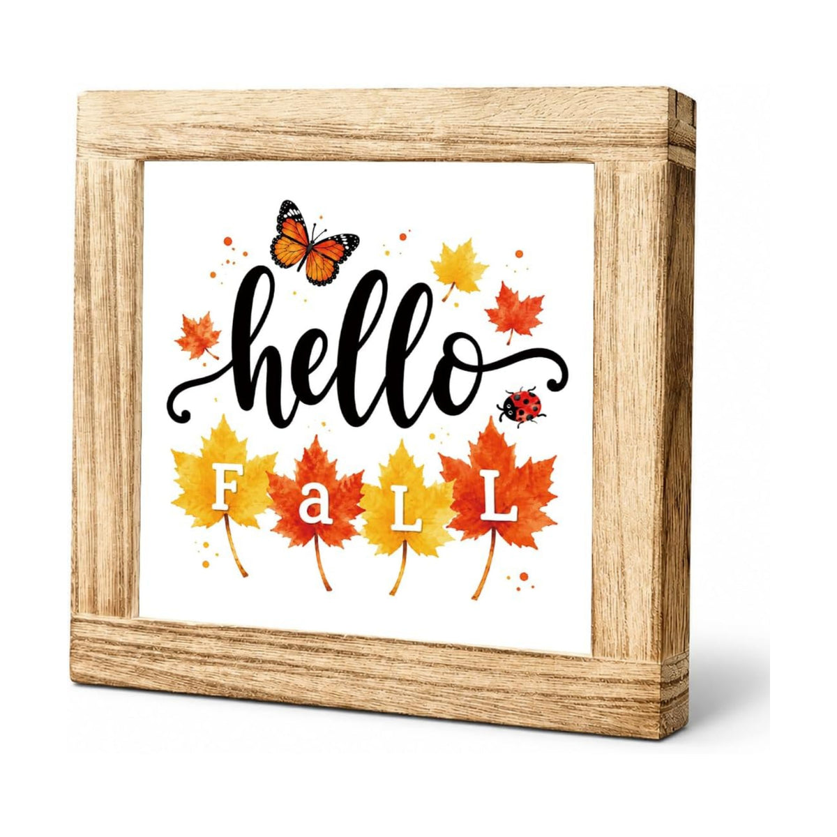 Fall Wood Sign, Hello Fall Maple Leaf Butterfly Tabletop Decor
