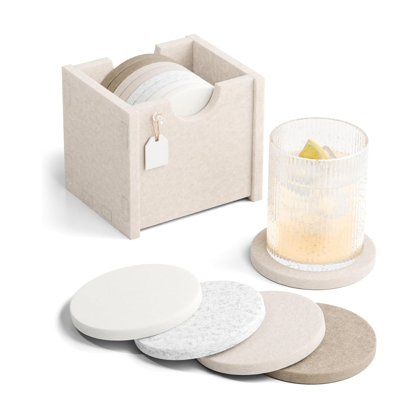 Holder / Felt Coasters for Drinks / Stone Beige / Round - 8 Count / Set of 8