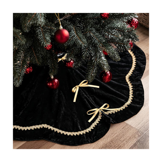 Arrowbash Black 48 Inch Christmas Tree Skirt Velvet Scallop Ddge