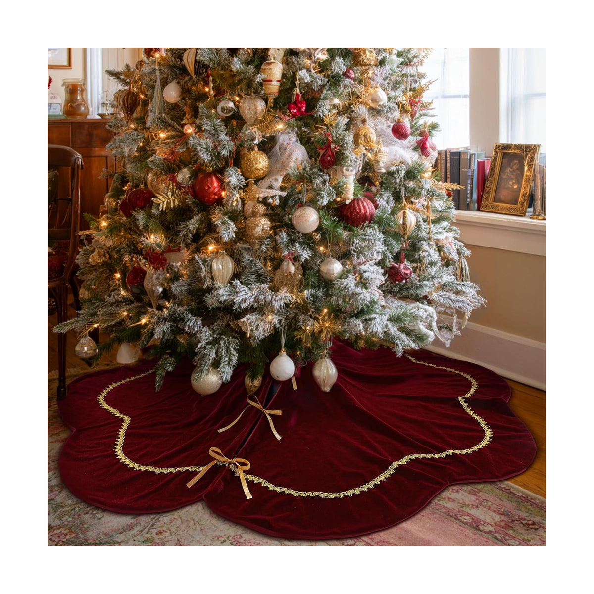 Arrowbash Red 72 Inch Christmas Tree Skirt Velvet Scallop Ddge