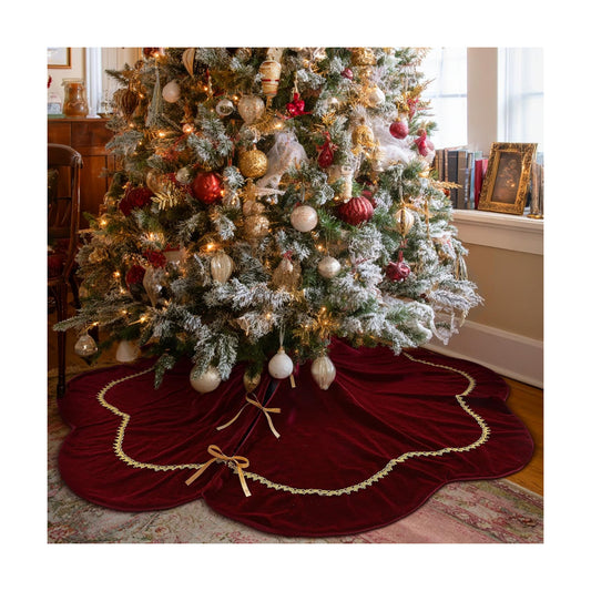 Arrowbash Red 72 Inch Christmas Tree Skirt Velvet Scallop Ddge