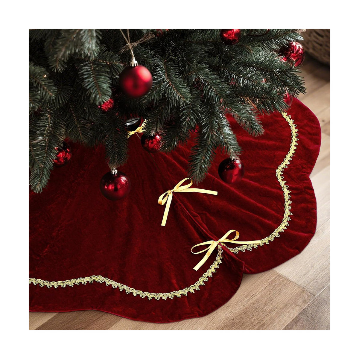 Arrowbash Red 84 Inch Christmas Tree Skirt Velvet Scallop Ddge