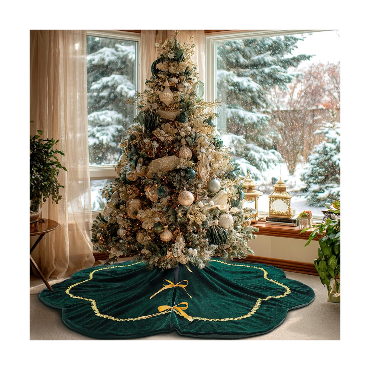 Arrowbash Green 72 Inch Christmas Tree Skirt Velvet Scallop Ddge