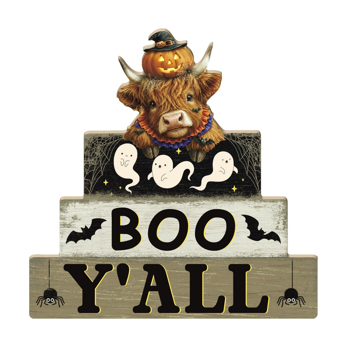 Putuo Decor Halloween Highland Cow Table Decor, Wooden Boo Yall Shelf Sign