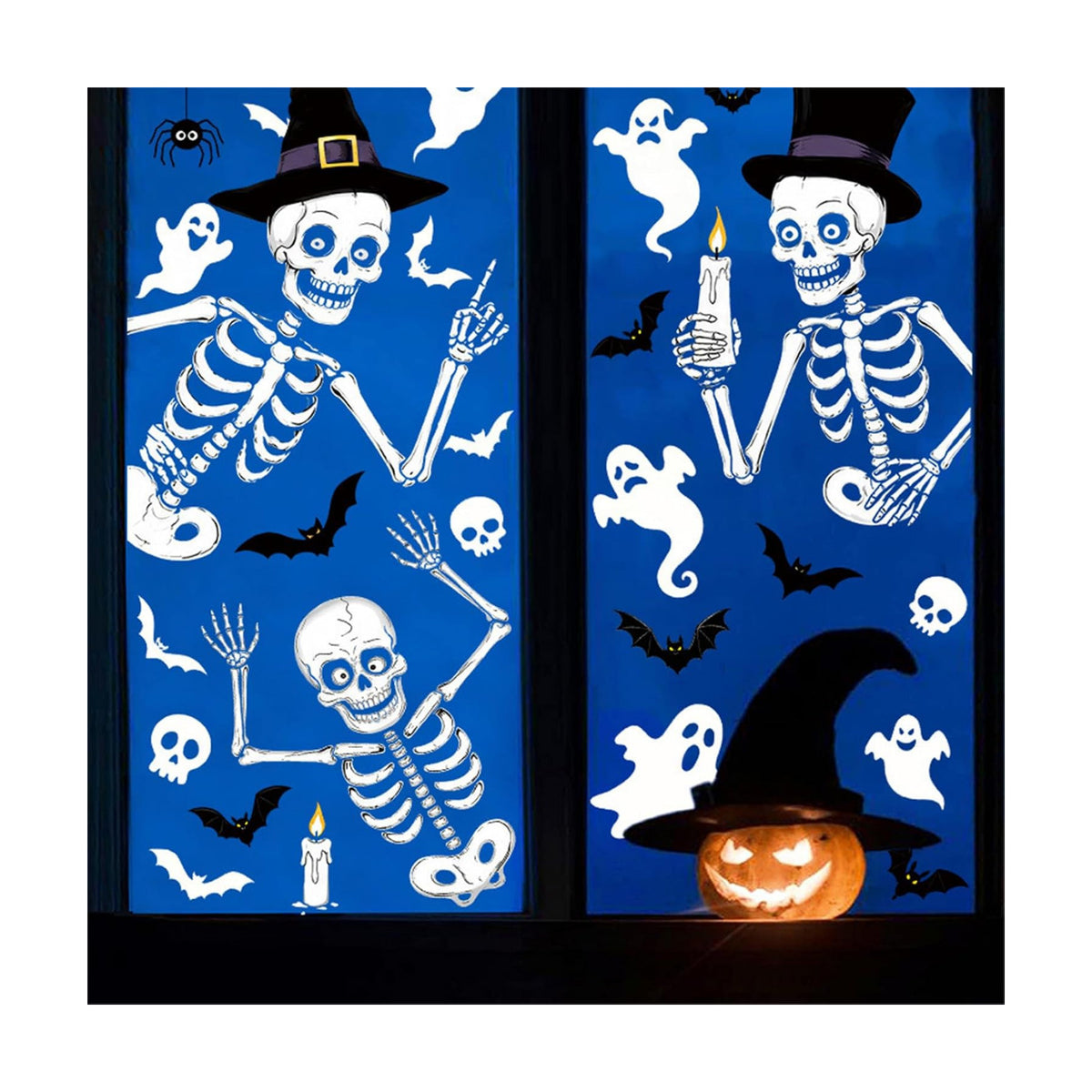 Halloween Skeleton Static Window Clings, Double Sided Ghost Bat Stickers for Party Decor