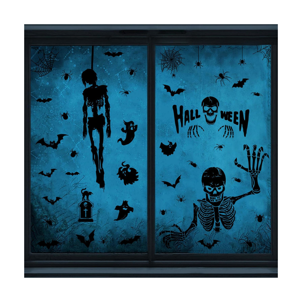Halloween Skeleton Static Window Clings, Double Sided Ghost Bat Spider Stickers for Party