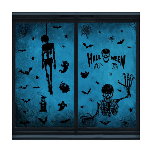 Halloween Skeleton Static Window Clings, Double Sided Ghost Bat Spider Stickers for Party