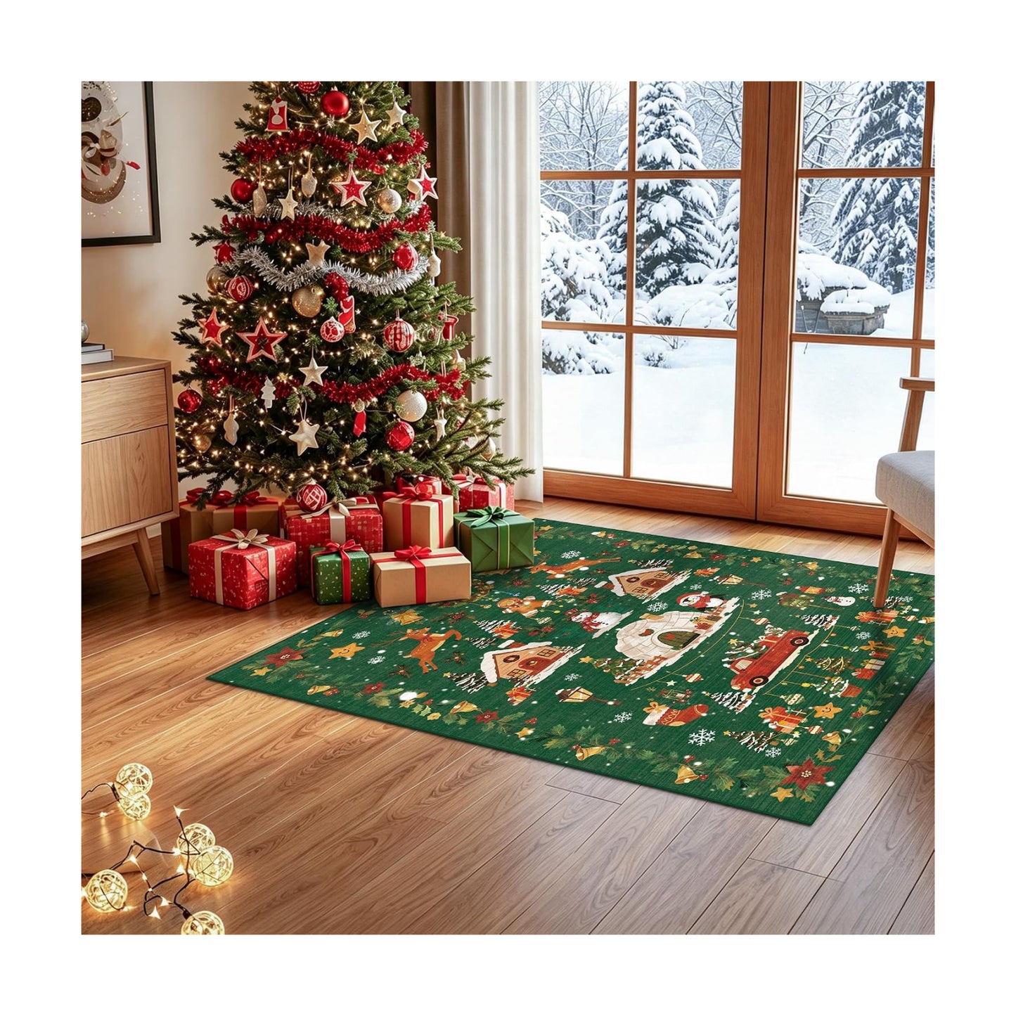Christmas 2x3 Entryway Area Rug - Non Slip Washable Winter Green Doormat Indoor Soft Low Pile Decorative Floor Mat for