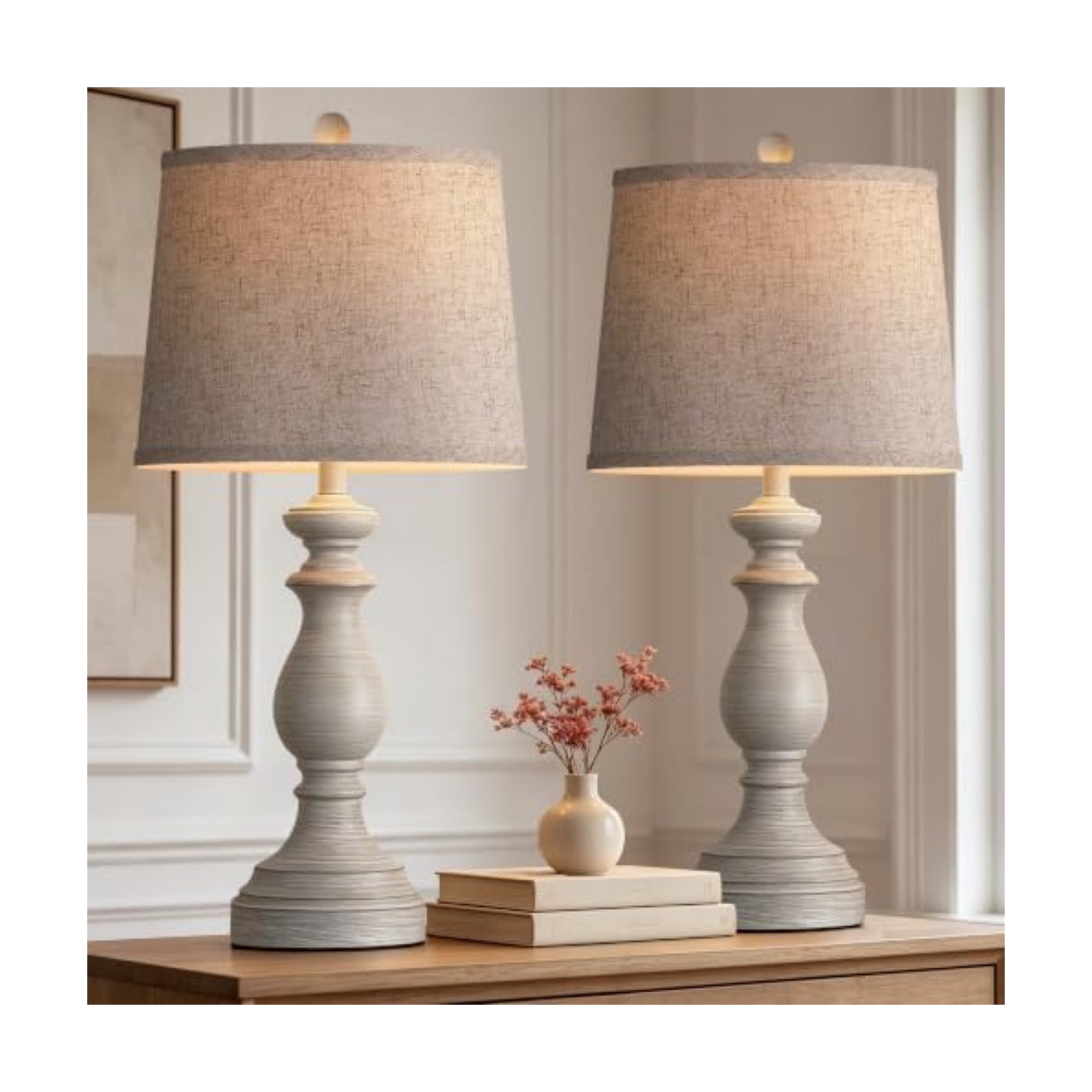 PARTPHONER Traditional Table Lamp Set of 2, Rustic Farmhouse Table Lamps for Living Room Bedroom, 27" Bedside Desk