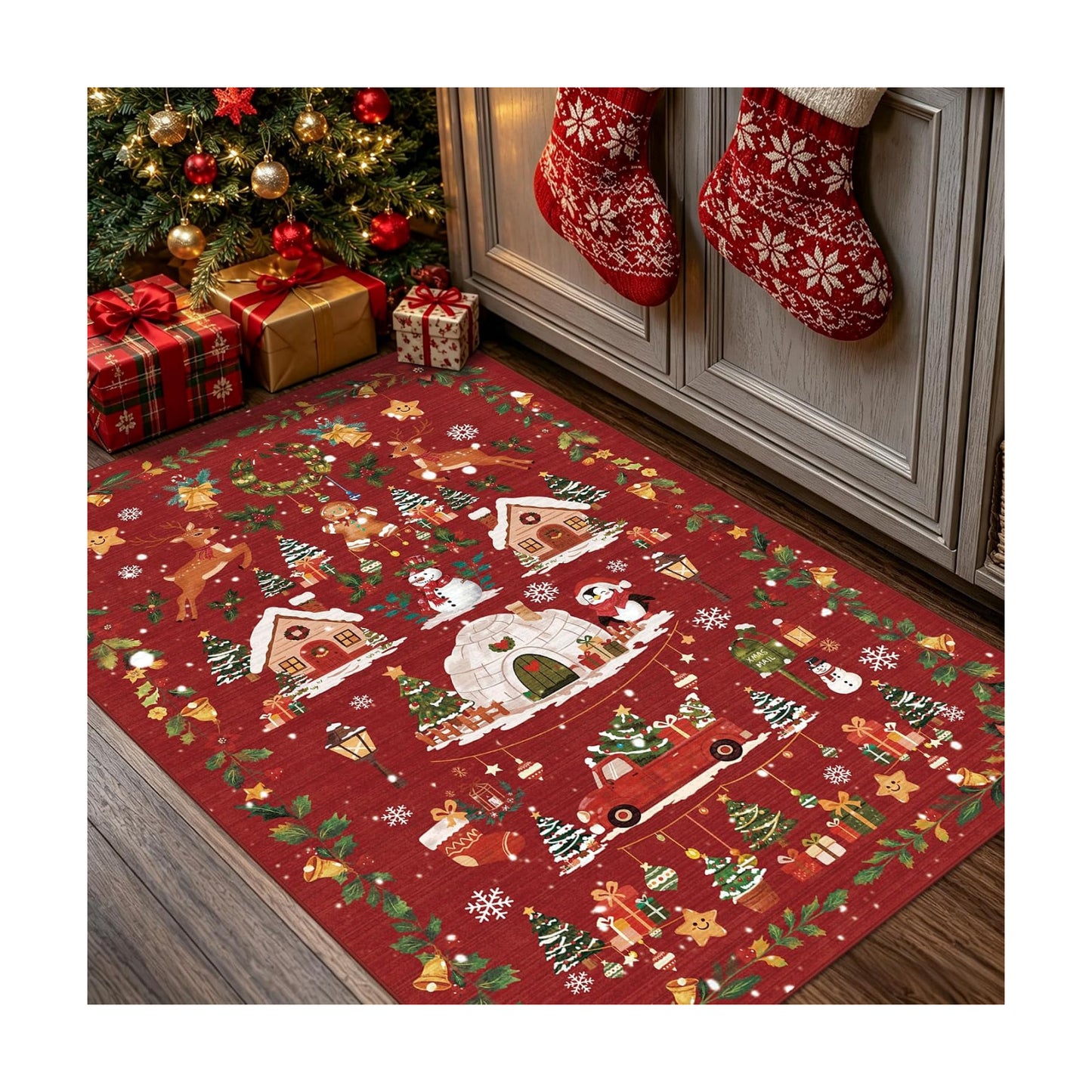 2x3 Christmas Cute Area Rug : Non-Slip Washable Winter Holiday Indoor Doormat Soft Low Pile Decorative Floor Mat for
