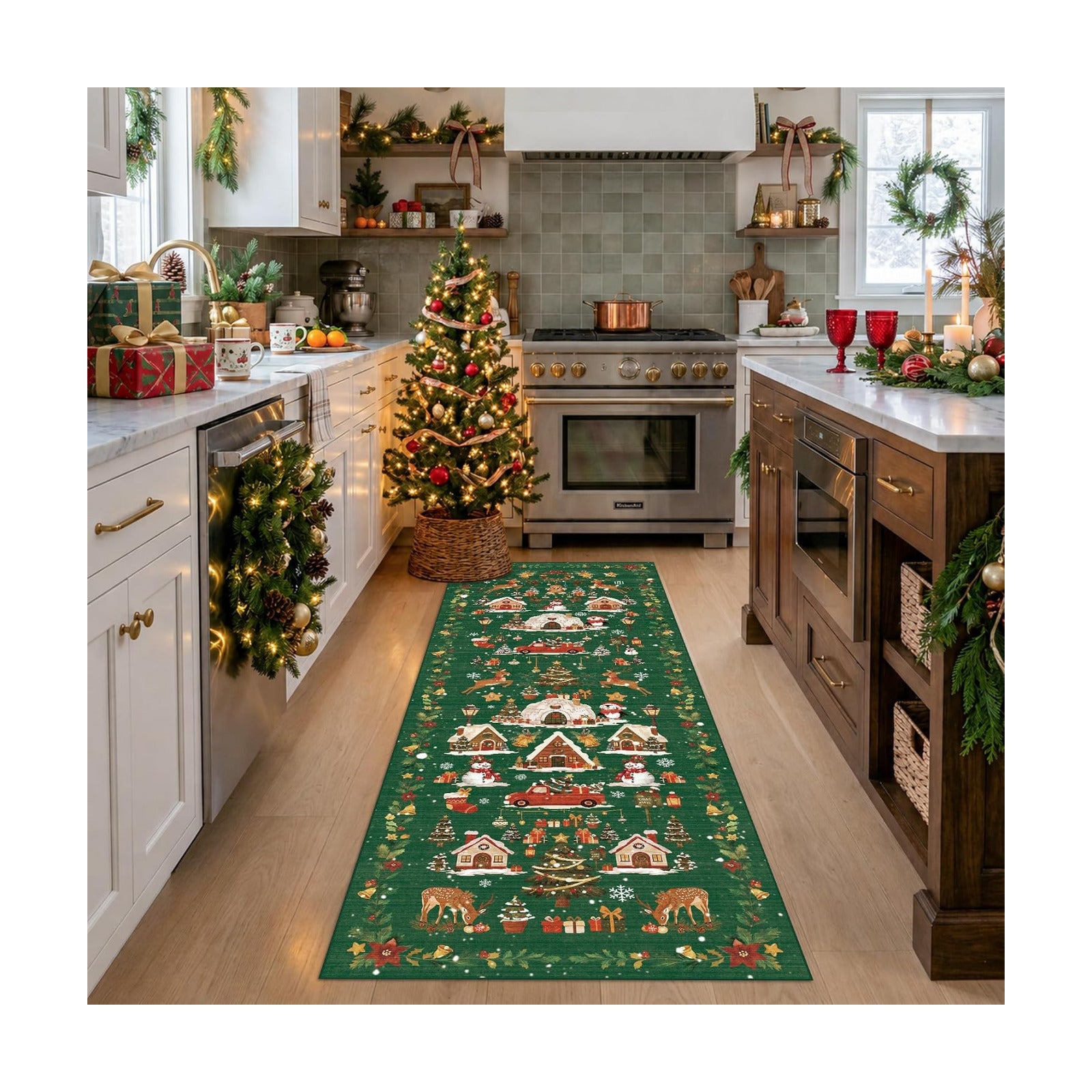 2x5 Christmas Runner Rug for Hallway - Washable Thin Kitchen Rug Runner Non Slip Low Pile Water Resistant Floor Mat for