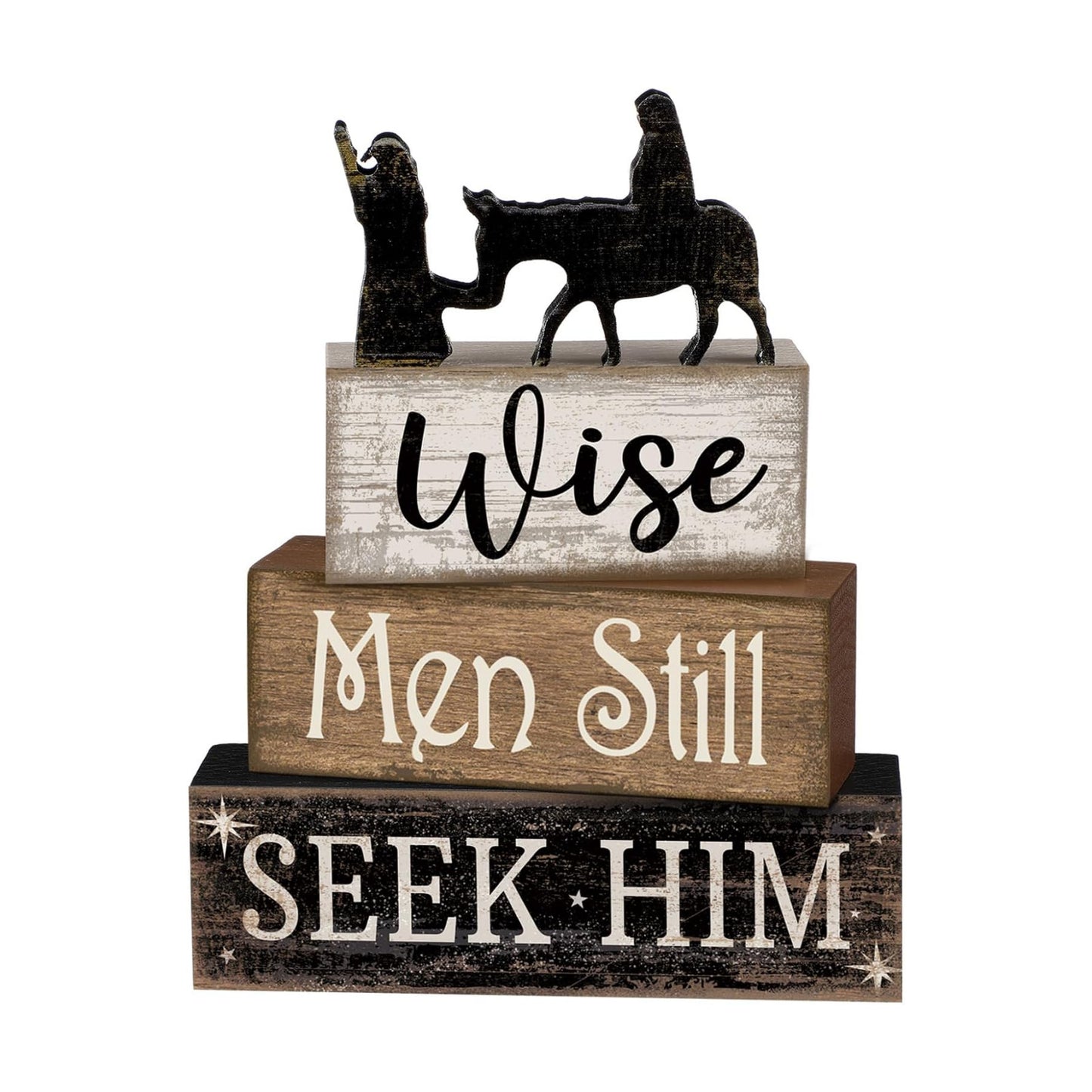 Lineshading 4 Pcs Christmas Nativity Wooden Blocks Wise Men Table Decor